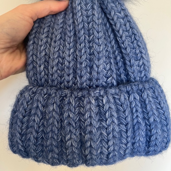 New Nordic blue knit alpaca beanie Pom Pom felt lined - Picture 3 of 10